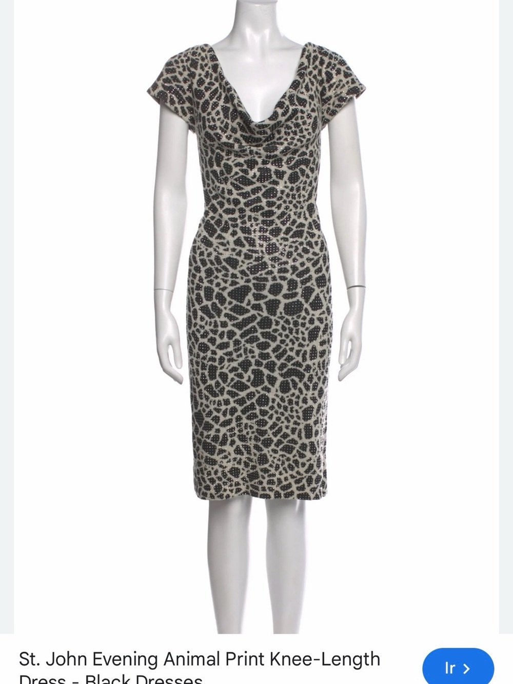 St. John Black and Cream Animal-Print Midi Dress